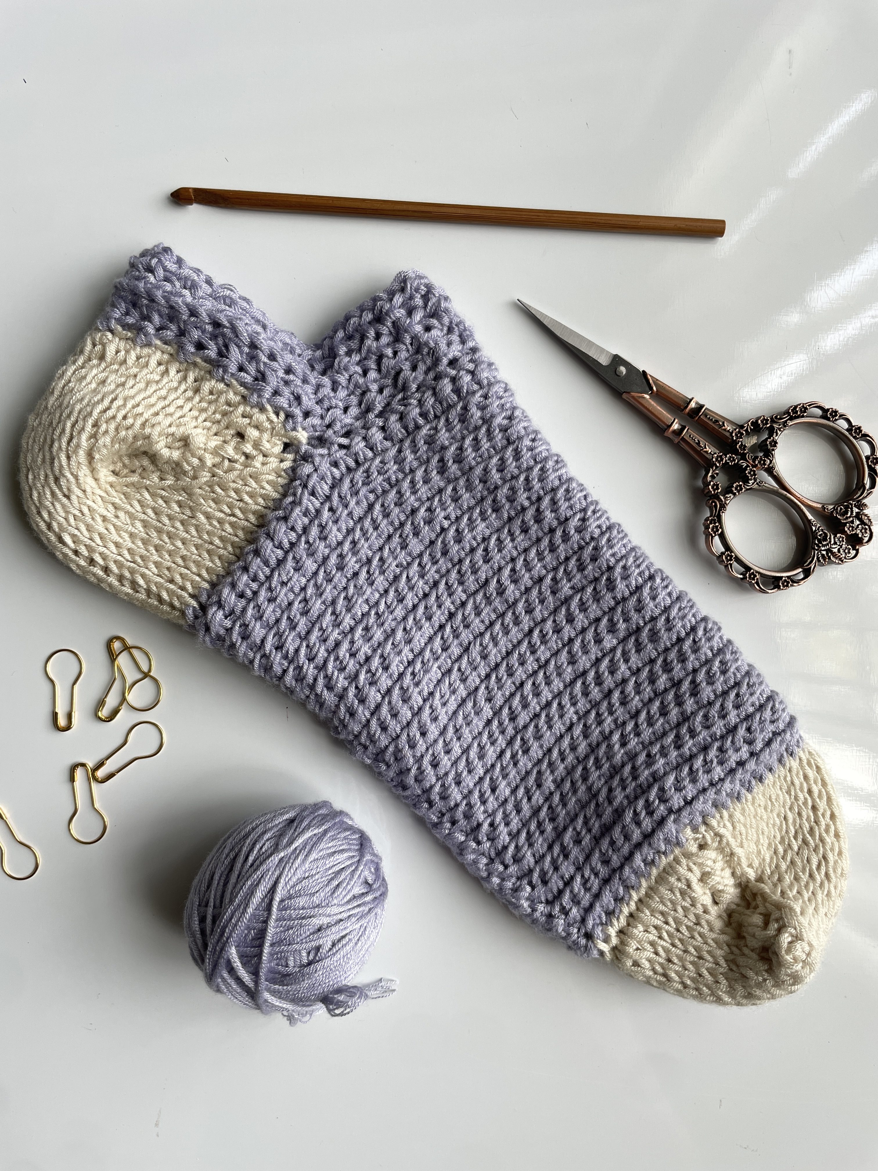 Lavender Socks, Tunisian Crochet